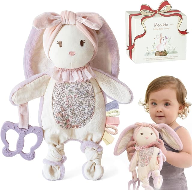 Detalle de Moonkie Baby Comforter Bunny Security Blanket with Silicone Teether