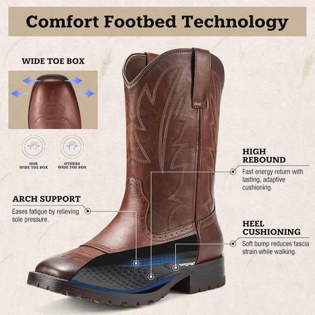 Thumbnail 4 de Rollda Cowboy Boots Men Square Toe Mid-Calf 123° Heel