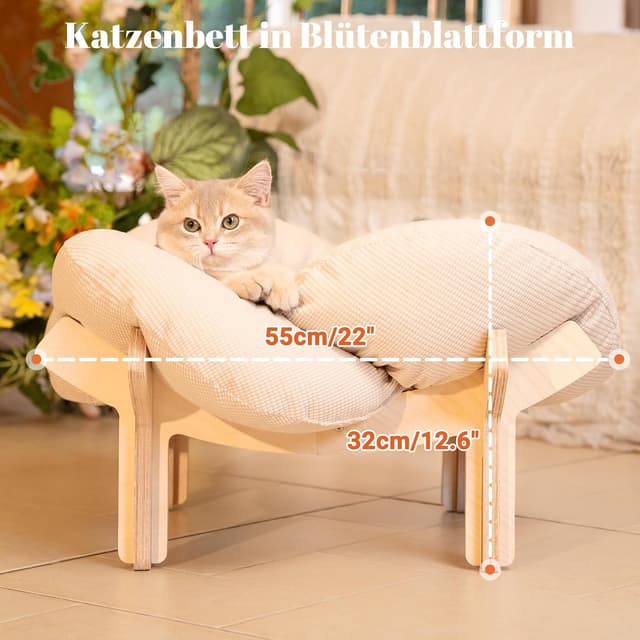 Detalle de CheerPals erhöhtes Katzenbett in Blumenform (55 cm) – großes Katzensofa mit hochelastischem Weichkissen