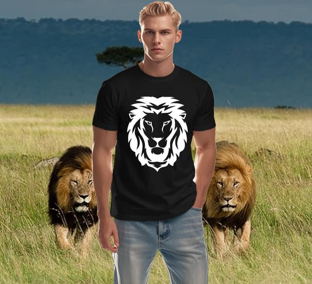 Detalle 2 de Qskall Men’s Lion Face T-Shirt with Africa Lions Print
