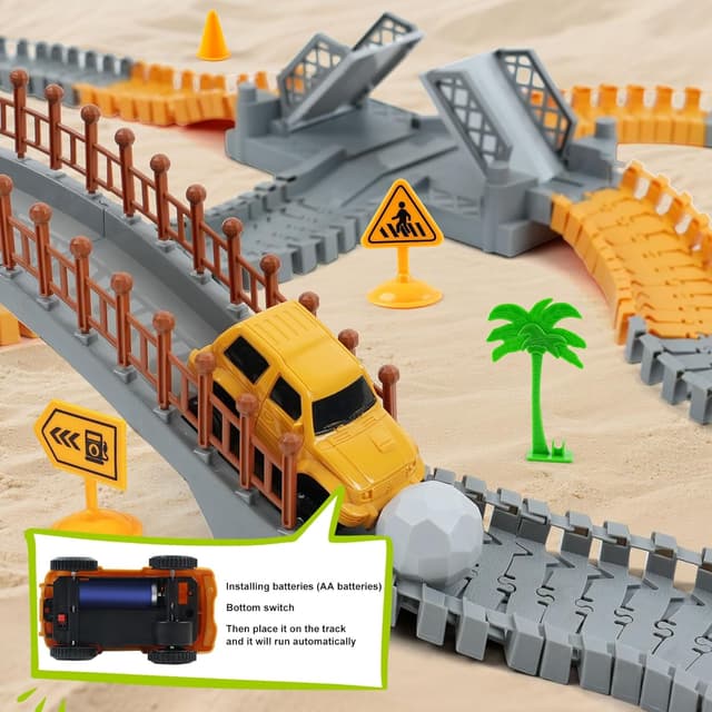Detalle de TGJH Construction Race Car Track Set for Kids (220+ PCS) with 2 Electric Cars