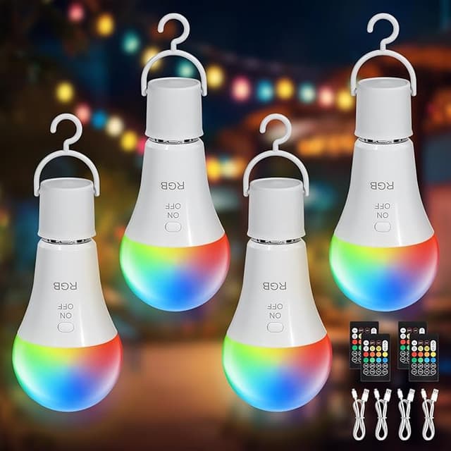 Detalle de Kimjo Bombilla LED E27 RGB Recargable con Control Remoto 💡 (4 Piezas)