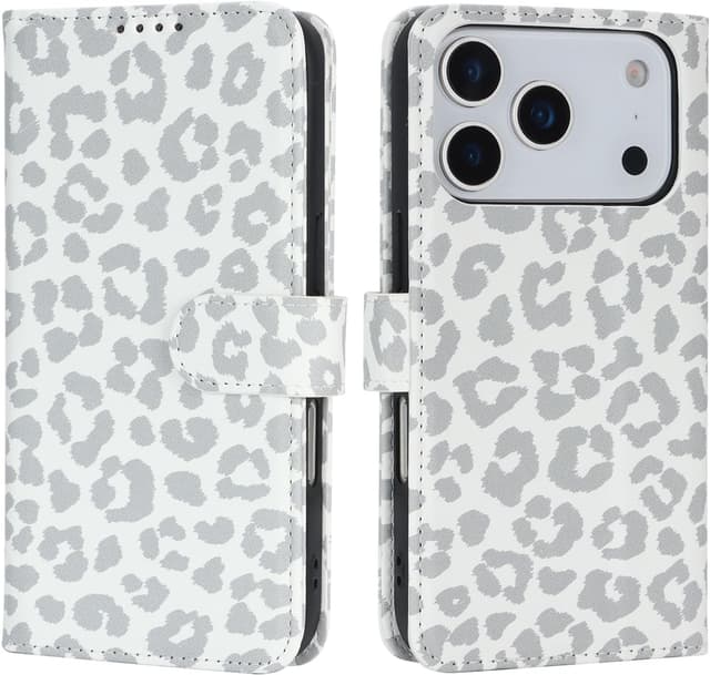 Thumbnail 3 de Zouzt PU leather wallet case for iPhone 17 Pro (6.3 inch) with card slots, cash pocket & kickstand (White Leopard)