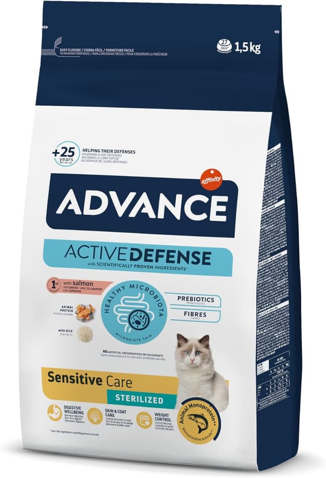 Detalle de Advance Cat Sensitive Sterilized con salmón (1,5 kg) para gatos adultos esterilizados con sensibilidades digestivas