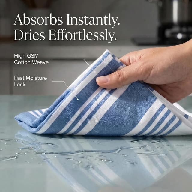 Detalle 2 de Urban Villa Kitchen Towels Set (Blue & White Striped) — 100% Cotton Dish Cloths, Set of 6, 20x30 Inch
