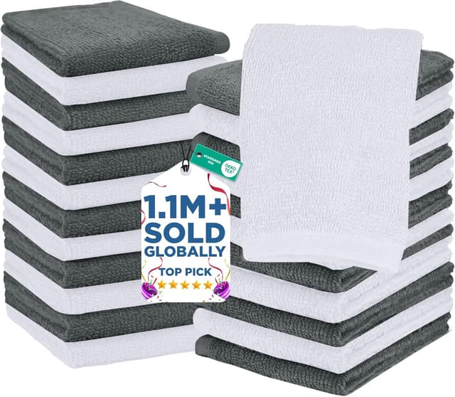 Detalle de DAN RIVER 24-Pack Cotton Wash Cloths (12x12) — Soft, Absorbent Grey & White for Showering