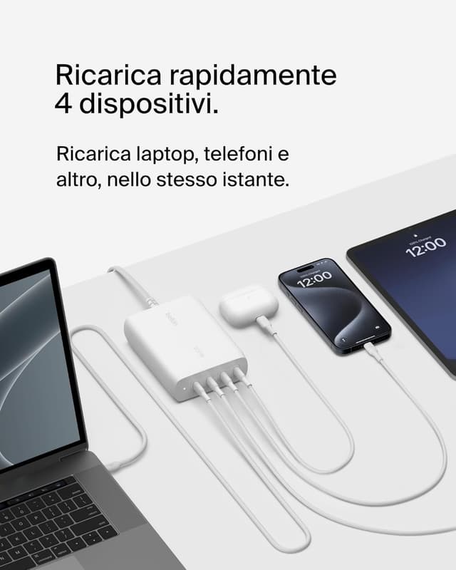 Detalle de Belkin BoostCharge Pro caricabatteria multiporta da parete GaN 200 W (4 porte, USB‑C PD 3.1)