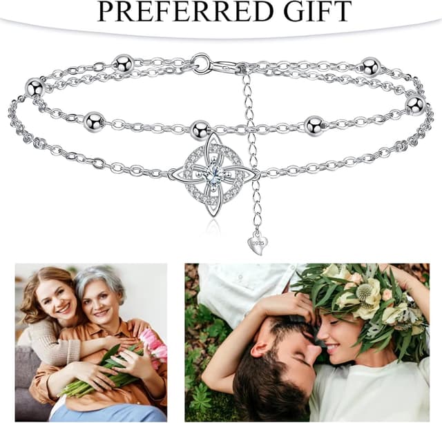 Detalle de J.MUEN bracelet femme en argent sterling 925 avec nœud celtique, réglable