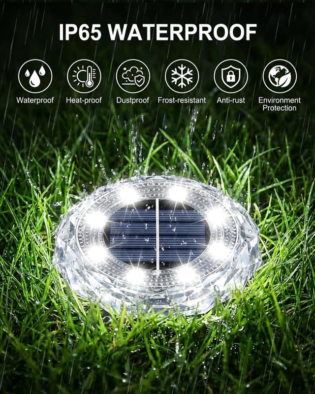 Detalle de KALAHOL 10-Pack Solar Garden Lights (8 LEDs) for Pathways, IP65 Waterproof – Cold White