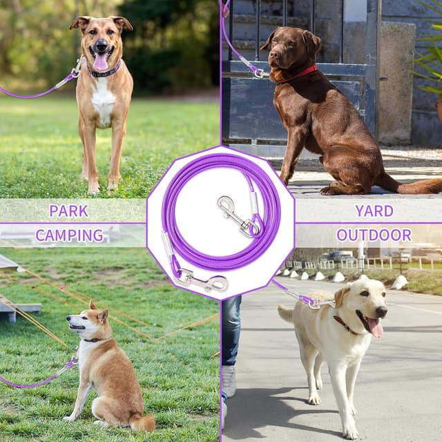 Detalle de Purple Dog Tie Out Cable (steel wire leash), 9m with durable 360° clips