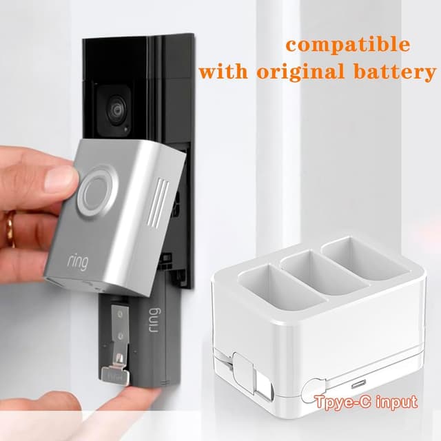 Detalle de 3-Slot Ring battery charging dock with LED display (USB Type-C cable included)