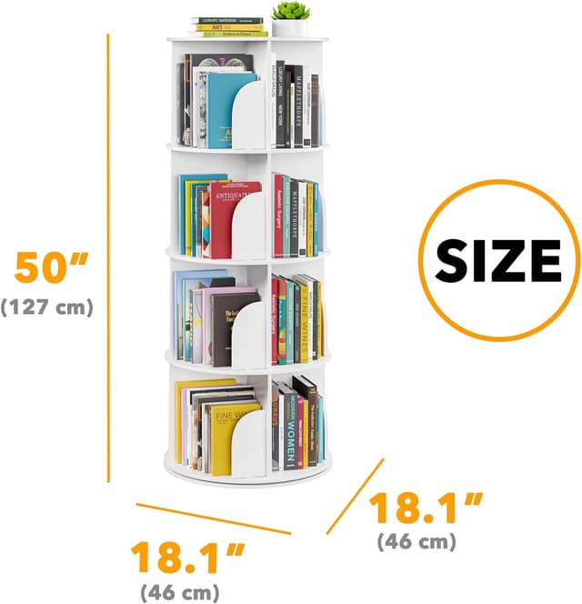 Detalle de SpaceAid 4-Tier Rotating Bookshelf Tower (Spinning Lazy Susan) White