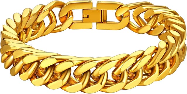 Detalle de Richsteel Herren-Armband aus Edelstahl „Cuban Gliederarmband“ in Silber, Gold oder Schwarz (8/12/17 mm, 19/21/23 cm) mit Geschenkbox