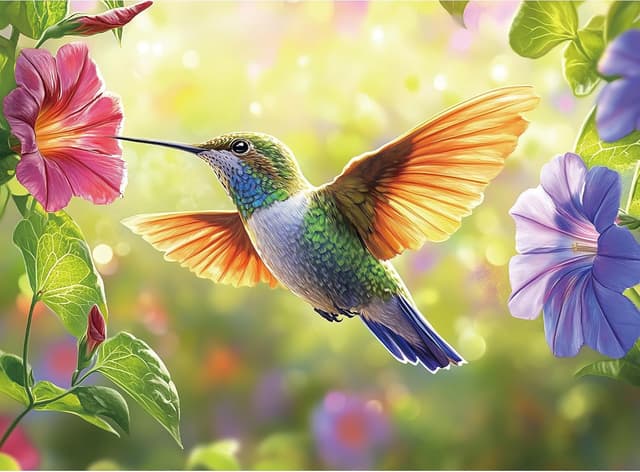 Detalle de 300-Piece Puzzle for Adults: Spring Hummingbird Flowers Jigsaw, Recycled Paper, Glossy & Sturdy Large Pieces