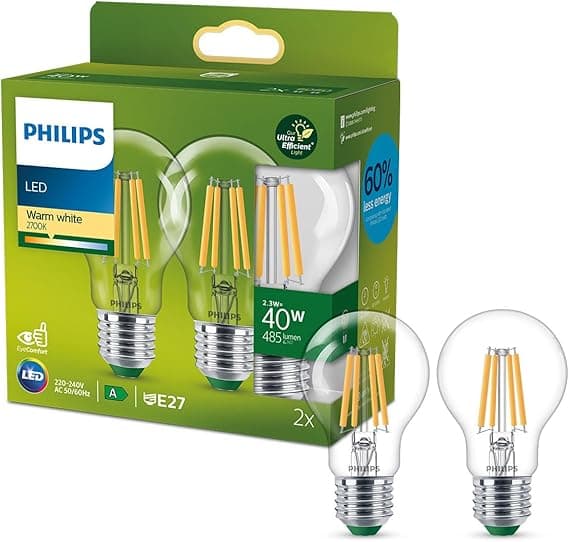 Detalle de Philips Lighting Bombilla LED Filamento Eficiente, Luz Cálida 🌟