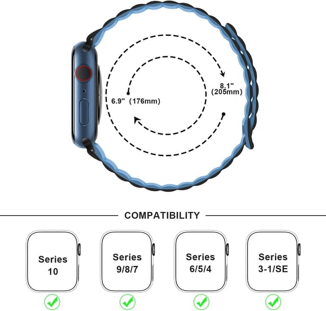 Detalle de Anlinser reversible magnetic Apple Watch strap for 38/40/41/42/44/45/46/49mm (Black/Blue) with adjustable loop
