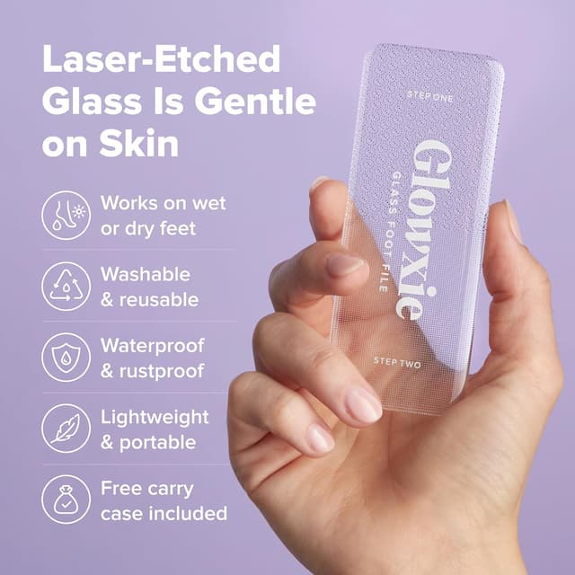 Detalle de Glowxie Nano Glass Foot Files for Hard Skin – 2-in-1 Foot File & Heel Scraper (wet & dry)