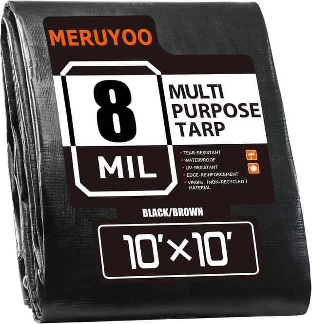 Detalle de MERUYOO 24x24 Waterproof 8 Mil Poly Tarp with Grommets (UV & Rip-Resistant, Reversible)