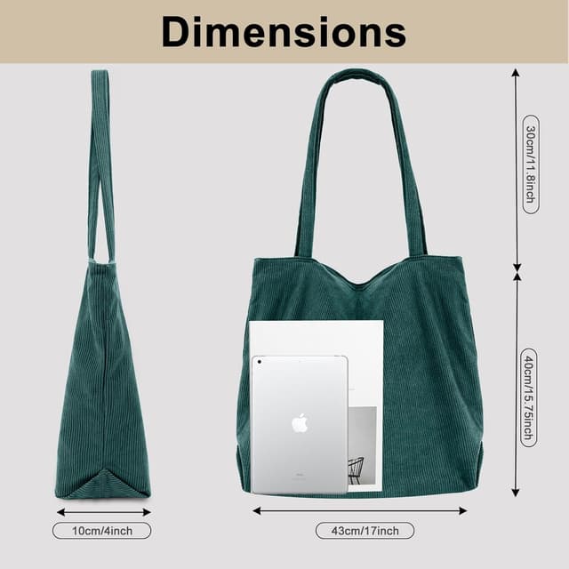 Thumbnail 3 de CNMTCCO Damen Shopper Tote Bag mit Reißverschluss – große Cord-Tragetasche für Schule, Arbeit & Alltag