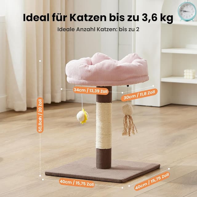 Detalle de Gardner Pet Kleiner Katzenbaum (51 cm) mit gepolsterter Plattform, geflochtenem Sisal und Plüschball