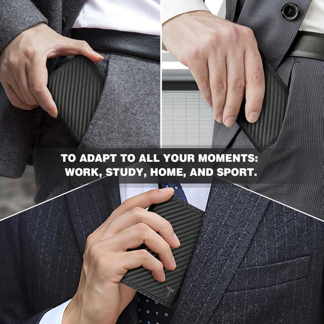 Detalle 2 de TEEHON men’s RFID blocking carbon fibre wallet (bifold, black & orange) with 12 card slots