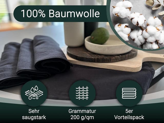 Detalle 2 de ZOLLNER 5er Set Geschirrtücher Baumwolle 50x70