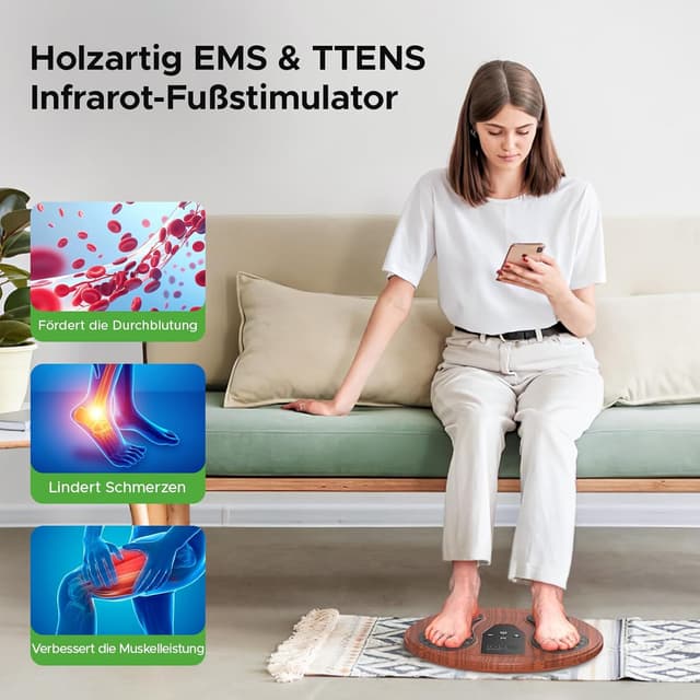 Detalle 2 de Durchblutungsstimulator für Beine mit Rotlichttherapie, EMS/TENS Fußmassagegerät (4 Elektrodenpads)