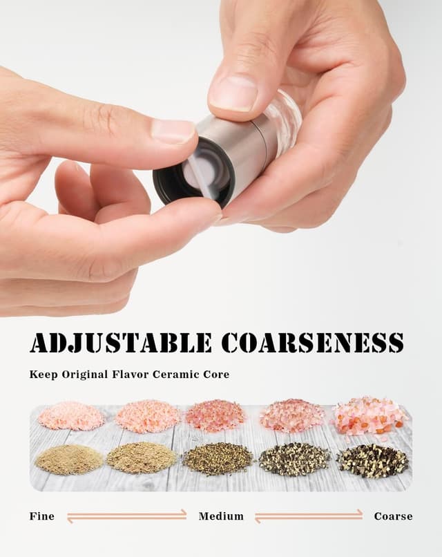 Detalle 1 de Portable Small Salt and Pepper Grinder Set – Compact Ceramic Grinder Jars for Camping, Picnics & BBQ (no spice content)