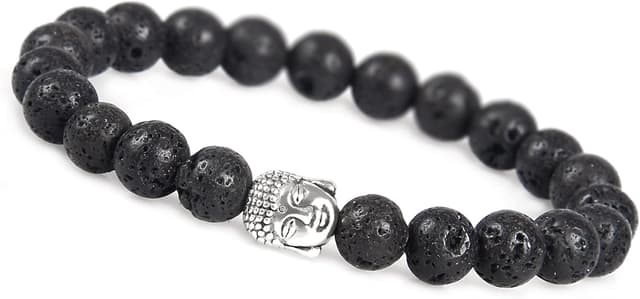 Detalle de GOOD.designs Bracelet de perles en pierres naturelles à tête de bouddha (ajustable, homme & femme)