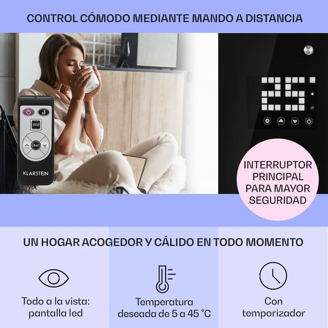 Thumbnail 2 de Klarstein Estufa Eléctrica 2000W Delgada Silenciosa con Termostato 🔥