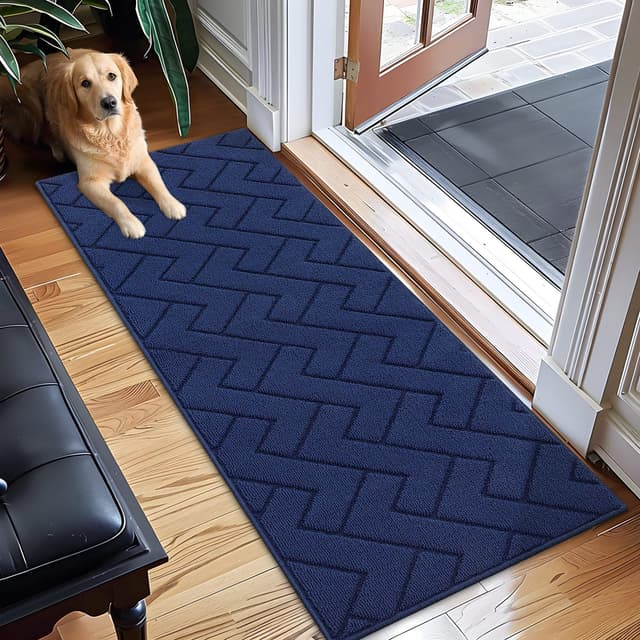 Detalle de Biscpro Door Mat (50x150cm) – indoor washable dirt-trapper with non-slip TPR back, Blue
