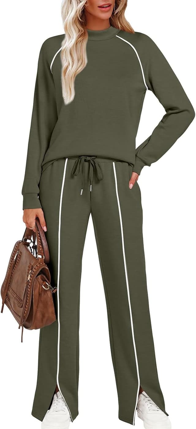 Detalle de WIHOLL Women’s 2-Piece Lounge Set with Wide-Leg Pants for Fall