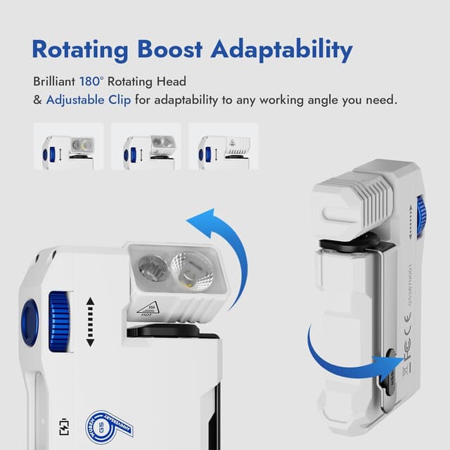 Detalle de WUBEN G5 Rechargeable EDC Flashlight (400 lumens) with RGB dual light, 180° head & USB-C charging