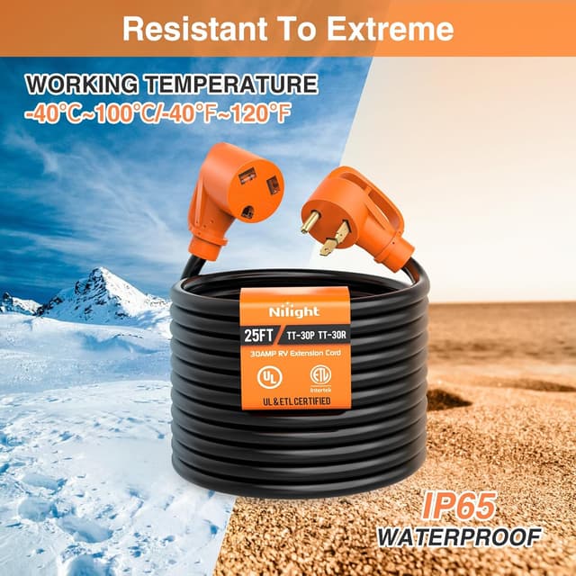 Detalle de Nilight 25FT 30 Amp RV Extension Cord (50Amp to 30Amp Adapter, 10/3 Pure Copper, UL/ETL)