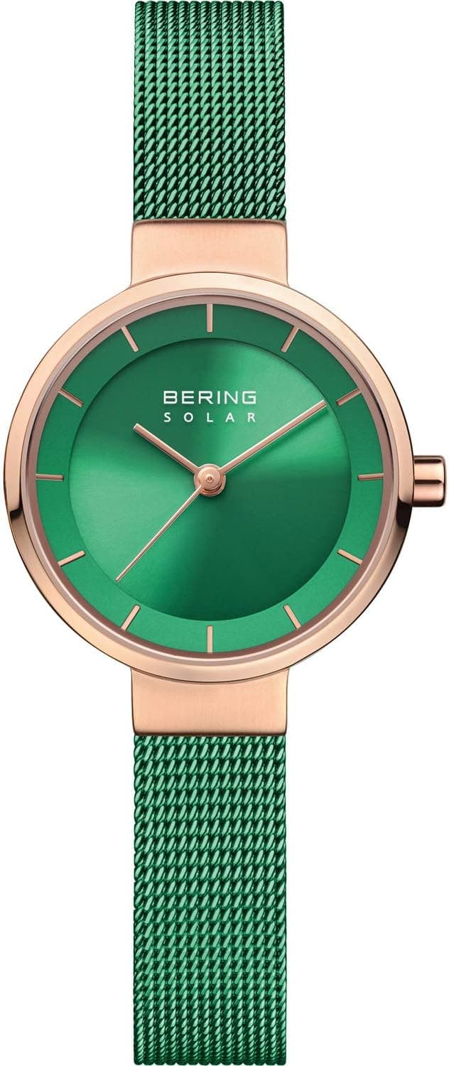 Detalle de BERING Damen Solar Uhr 27 mm Edelstahlgehäuse mit Sunray-Zifferblatt, Saphierglas und Milanaiseband (14627)