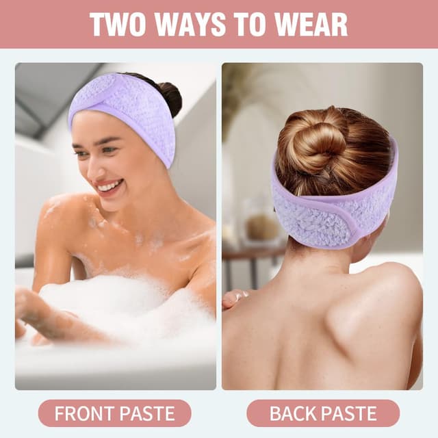 Detalle de KinHwa Kosmetik Stirnband aus Frottee mit 2 Spa-Armbändern (3er-Pack, darkgray) – Haarschutzband mit Klettverschluss