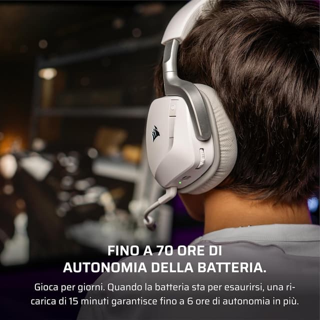 Detalle 2 de Corsair VOID v2 Cuffie da Gioco Wireless con Bluetooth, Dolby Atmos e fino a 70 ore (Bianco)