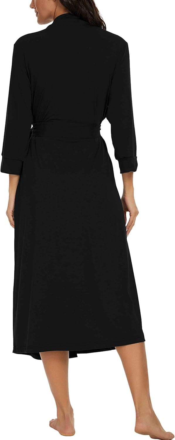 Detalle de PrinStory Damen Bademantel mit 3/4-Ärmeln, V-Ausschnitt & Kimono-Schnitt (leichter Morgenmantel)