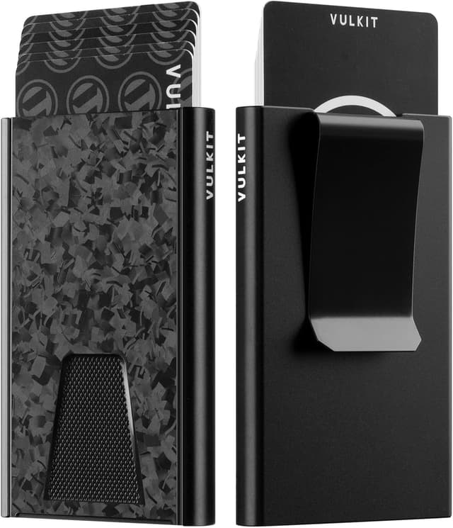 Detalle de VULKIT Slim Card Wallet with Money Clip (Forged Carbon Black) RFID Blocking metal holder