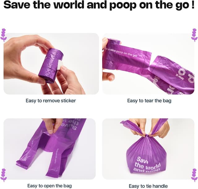Detalle de Deo Doo dog poop bags with handles (30 rolls, 360 count) – big size, leak-proof and lavender scented