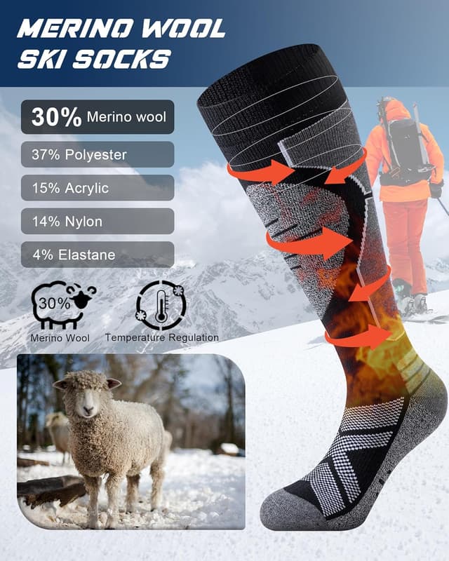 Detalle 1 de Chaussettes de ski laine mérinos 30 %