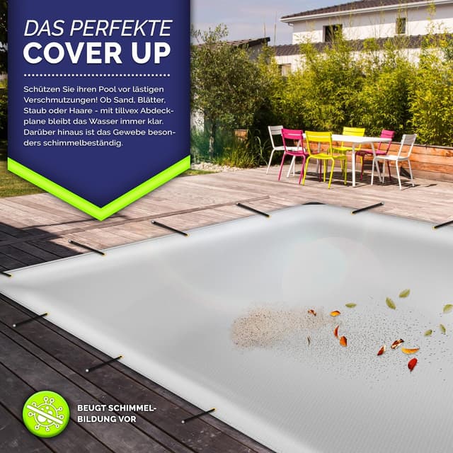 Thumbnail 6 de tillvex® Abdeckplane mit Ösen + 10x Spanngummi & 15 m Abspannseil, Grau (4x8 m) – wasserdicht & reißfest