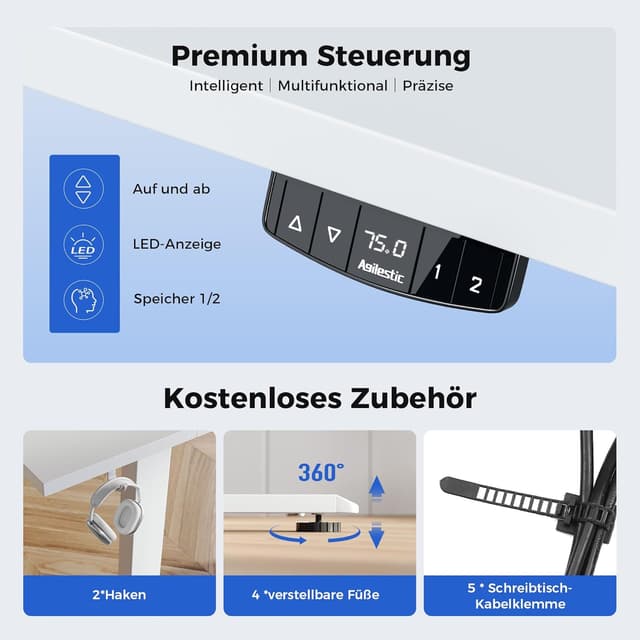 Thumbnail 5 de Agilestic Höhenverstellbarer Schreibtisch 120×60 cm, elektrisch