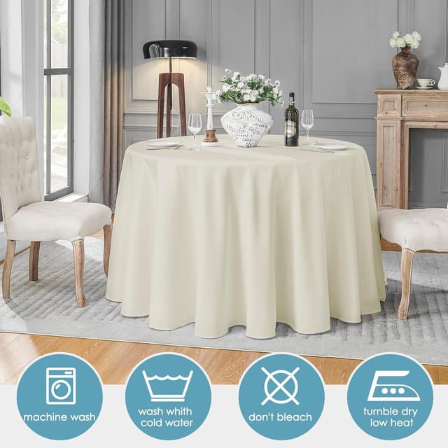 Detalle 2 de VidaFete 10-Pack 120-Inch Round Polyester Tablecloth (Ivory) for Dining, Parties & Weddings