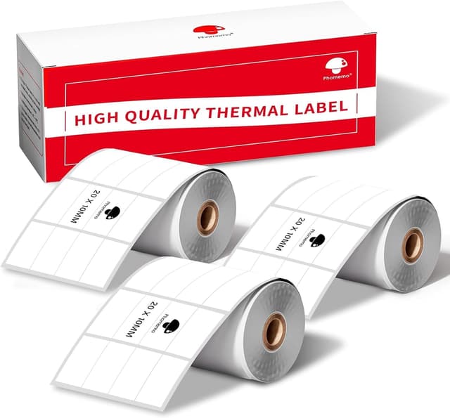Detalle de Phomemo M110: 3 rotoli di etichette autoadesive termiche (20x10 mm) per M110/M120/M220/M221