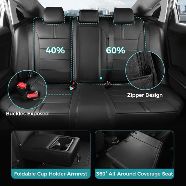 Detalle 1 de FEINEPRO Faux Leather Seat Covers for 2016-2021 Honda Civic Sedan (Full Set, Waterproof, 60/40 Split)