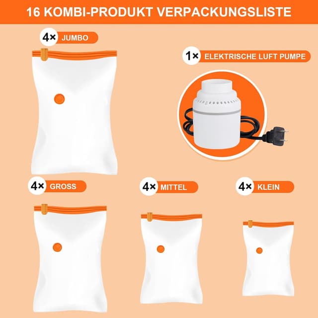 Thumbnail 1 de AGPTEK 16er-Set Vakuumbeutel für Kleidung mit elektrischer Pumpe (versch. Größen)