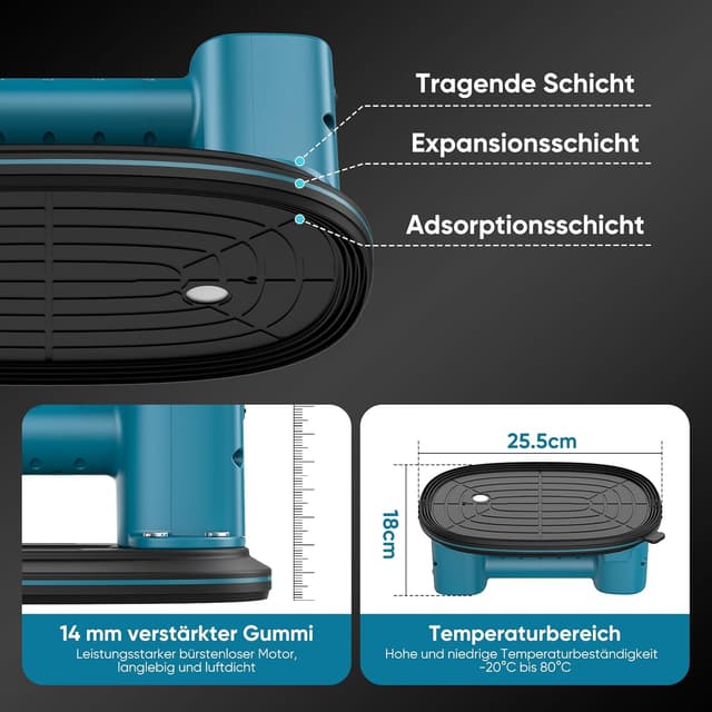 Detalle 2 de Akku Saugheber mit 300-kg-Tragkraft, LCD-Anzeige & 4.000-mAh-Akku (2er-Set, 10" Saugnäpfe)