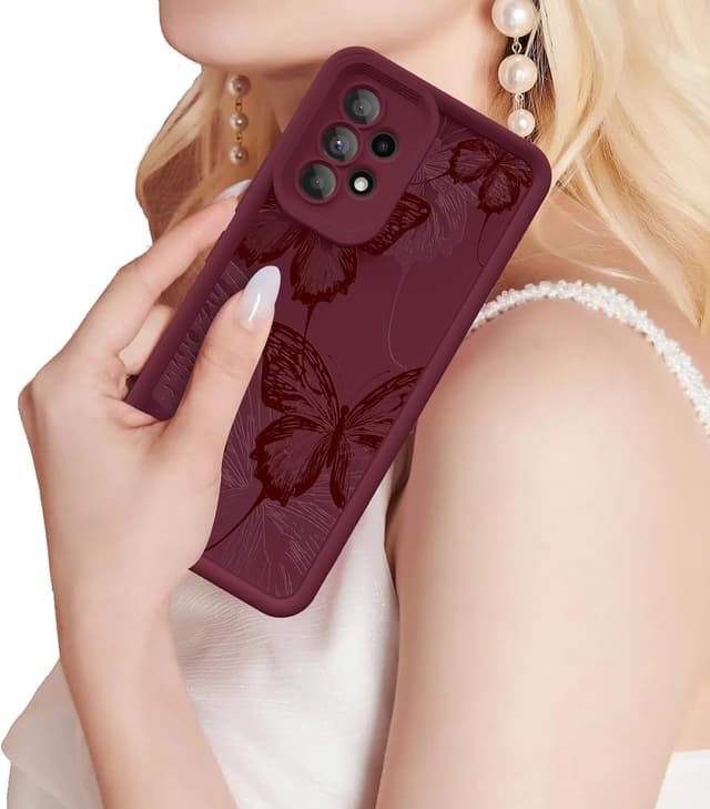 Thumbnail 6 de FUXICASE Butterfly Silicone Case for Samsung Galaxy A53 5G (Burgundy Red Butterfly)