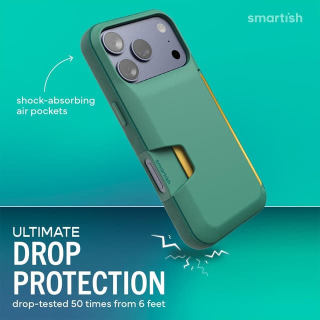 Detalle de Smartish Wallet Slayer Vol. 1 Wallet Case for iPhone 17 Pro (So Jaded) — slim card holder with drop protection